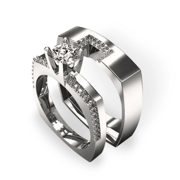 Jewelry - 2 pc set 925 Silver White Sapphire Rings New